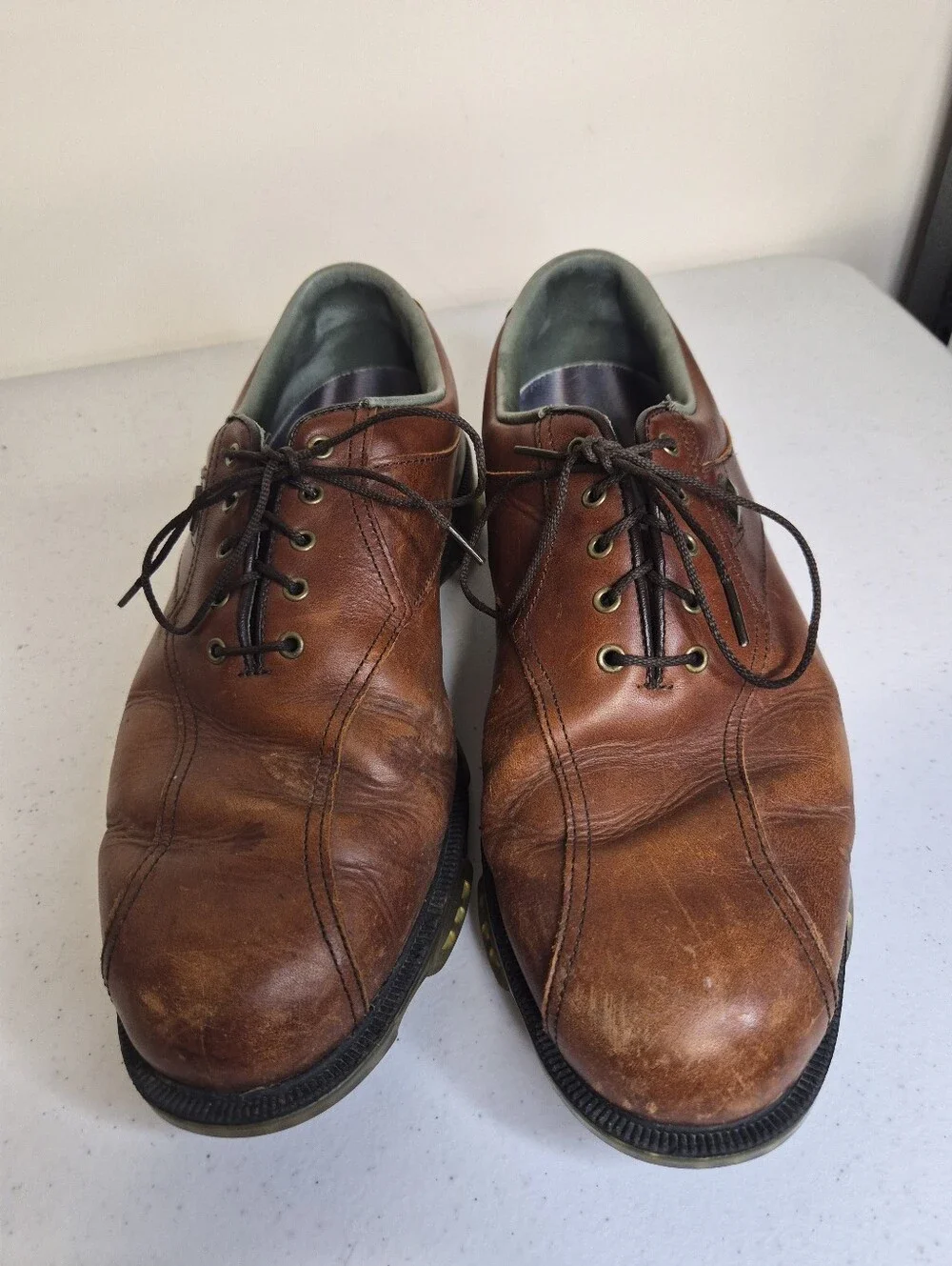 Footjoy DRYJOYS Tour Spiked Golf Shoes Brown Leather Men’s Size 10W-Pre Owned